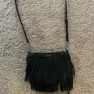 Rebecca Minkoff black fringe crossover bag